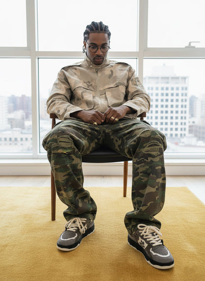 Gewebte Zerrissene Camouflage-Schlaghose mit Cargotaschen