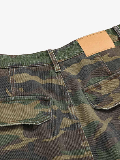 Gewebte Zerrissene Camouflage-Schlaghose mit Cargotaschen