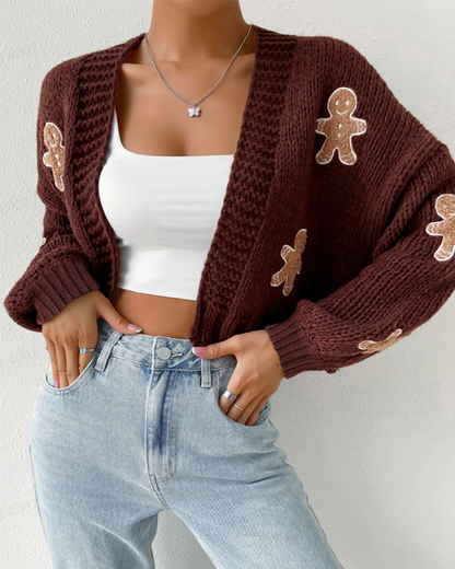 Gingerbread Open Front Cropped Cardigan Sweater
