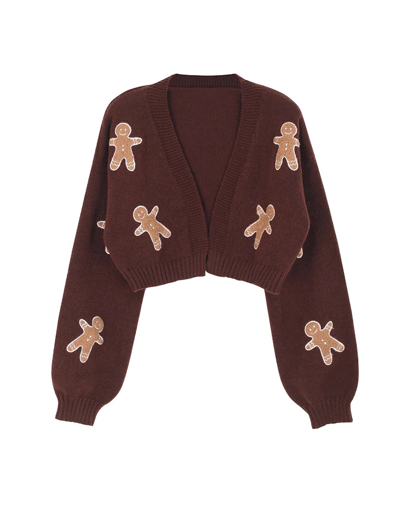 Gingerbread Open Front Cropped Cardigan Sweater