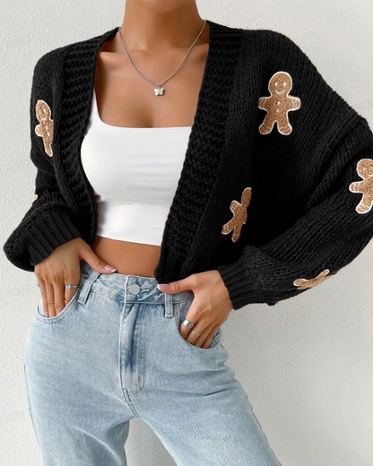 Gingerbread Open Front Cropped Cardigan Sweater