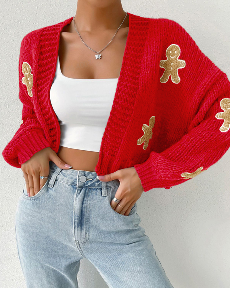 Gingerbread Open Front Cropped Cardigan Sweater