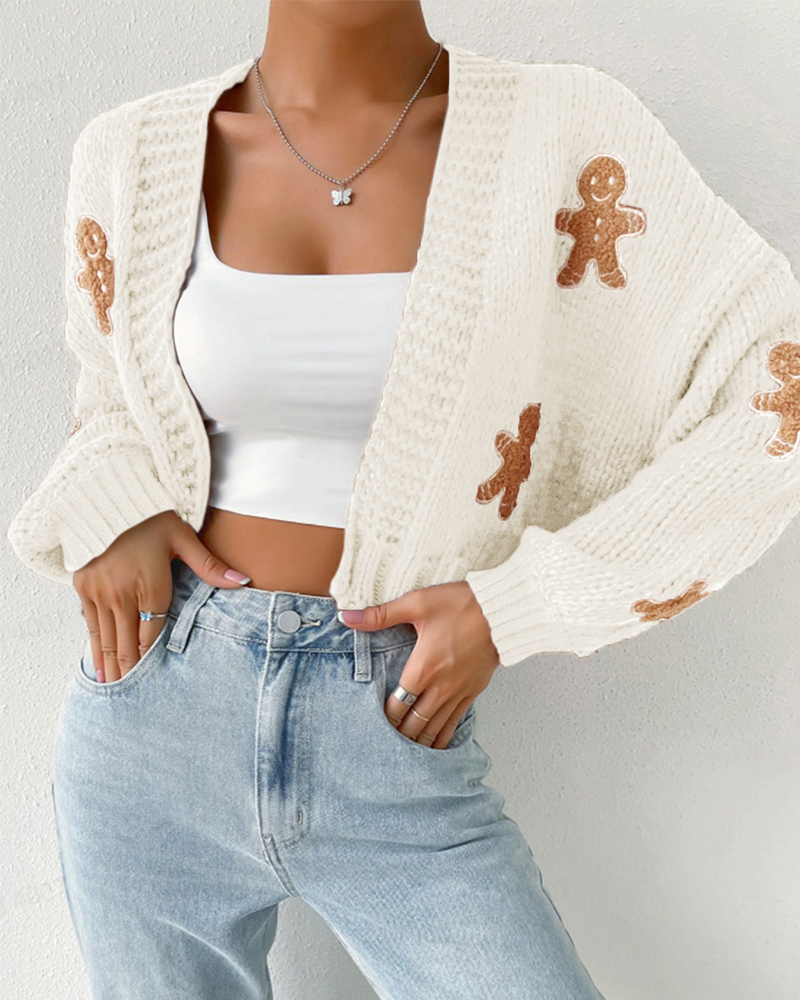 Gingerbread Open Front Cropped Cardigan Sweater