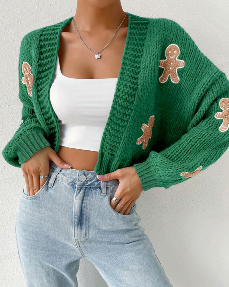 Gingerbread Open Front Cropped Cardigan Sweater