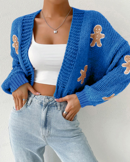 Gingerbread Open Front Cropped Cardigan Sweater