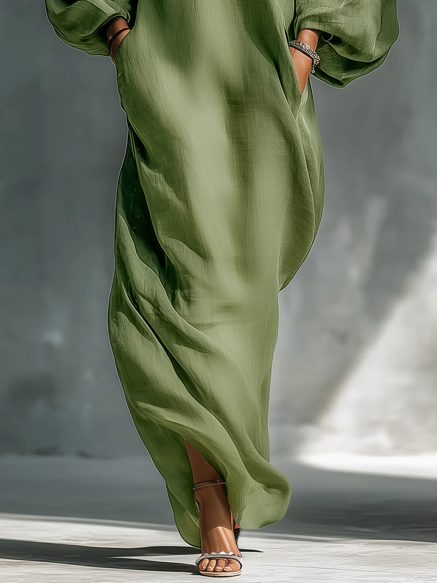 Women's Oversized Maxi Dress Cold Shoulder Puff Sleeve Loose Fit Boho Dress - Seldom Seen Styles