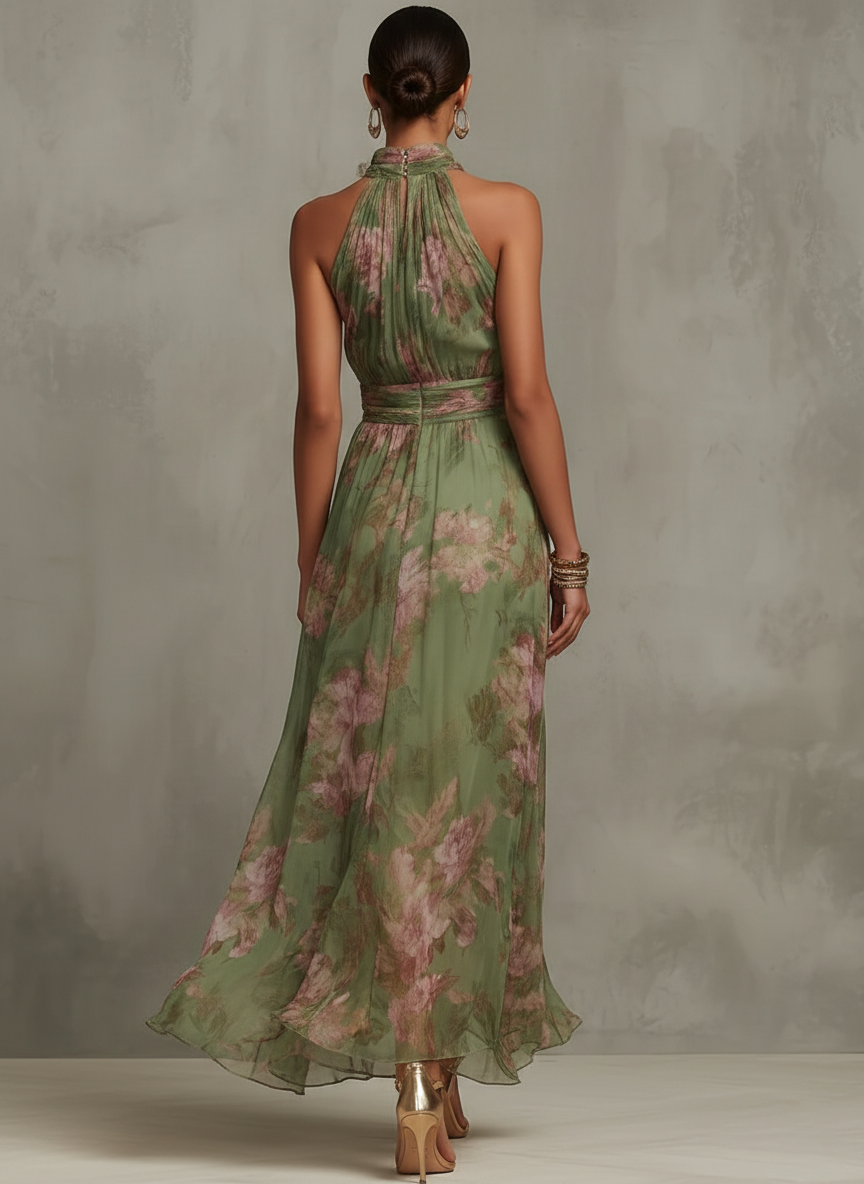 Green Floral Chiffon Halter Maxi Dress - Seldom Seen Styles