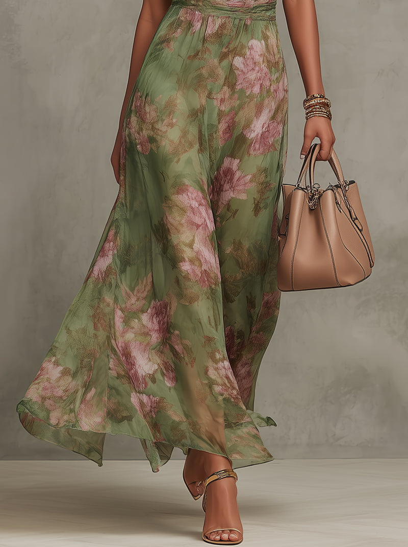 Green Floral Chiffon Halter Maxi Dress - Seldom Seen Styles
