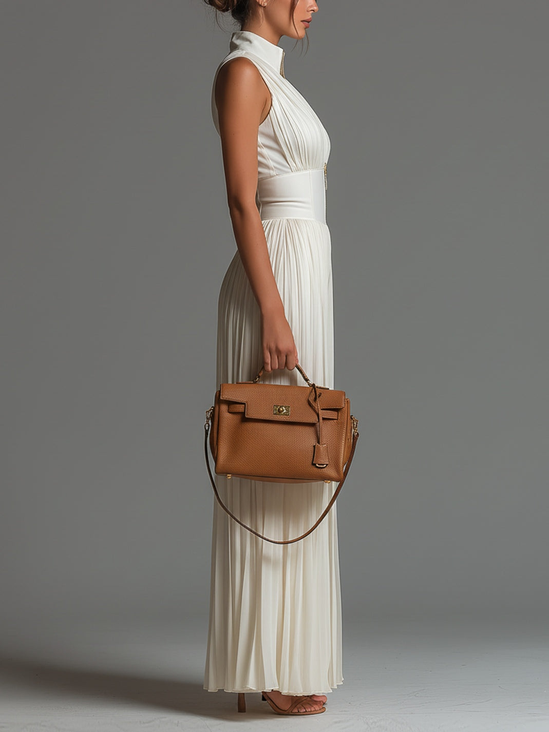 Women's Deep V Neck Sleeveless Zip Up Pleated Wide Leg Chiffon Jumpsuit Elegant Formal Wedding Guest Summer Vacation Outfit White