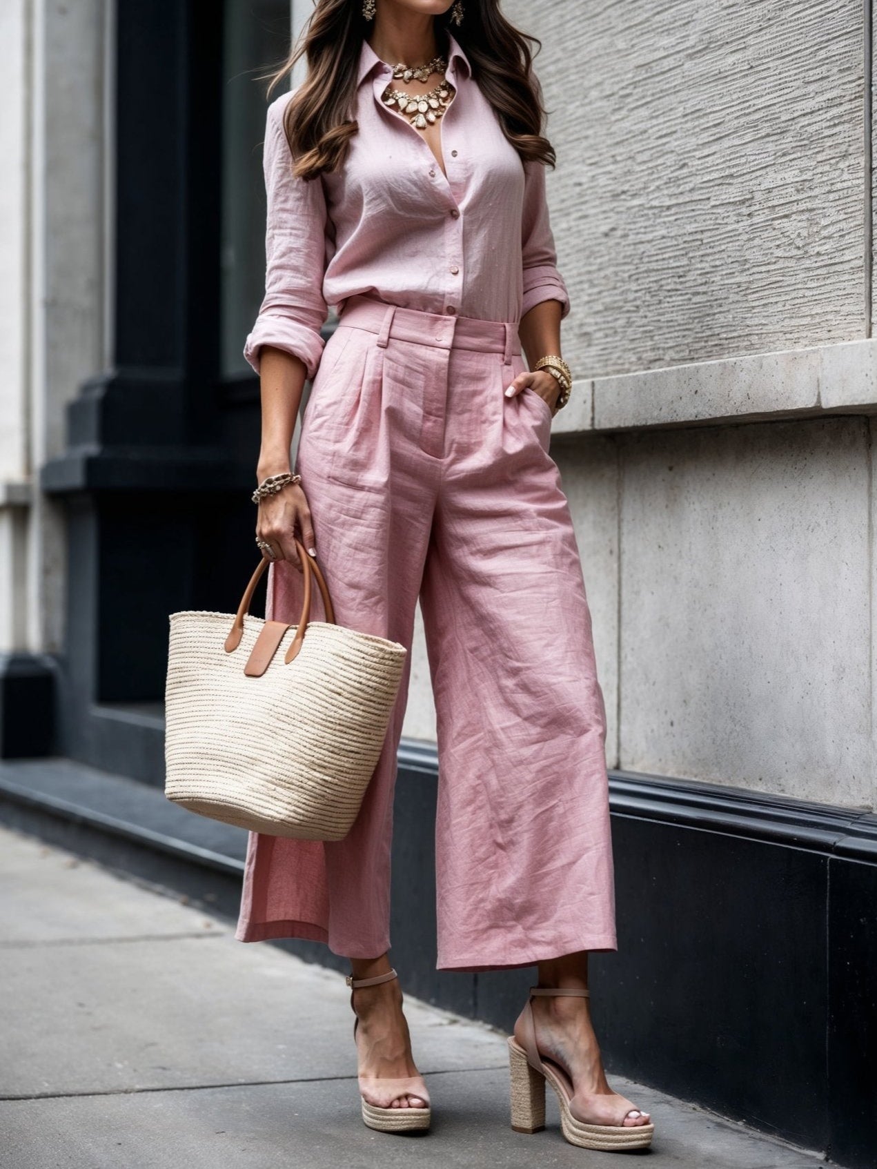 Pink Capri Pants and Loose Shirt Linen Set - Seldom Seen Styles