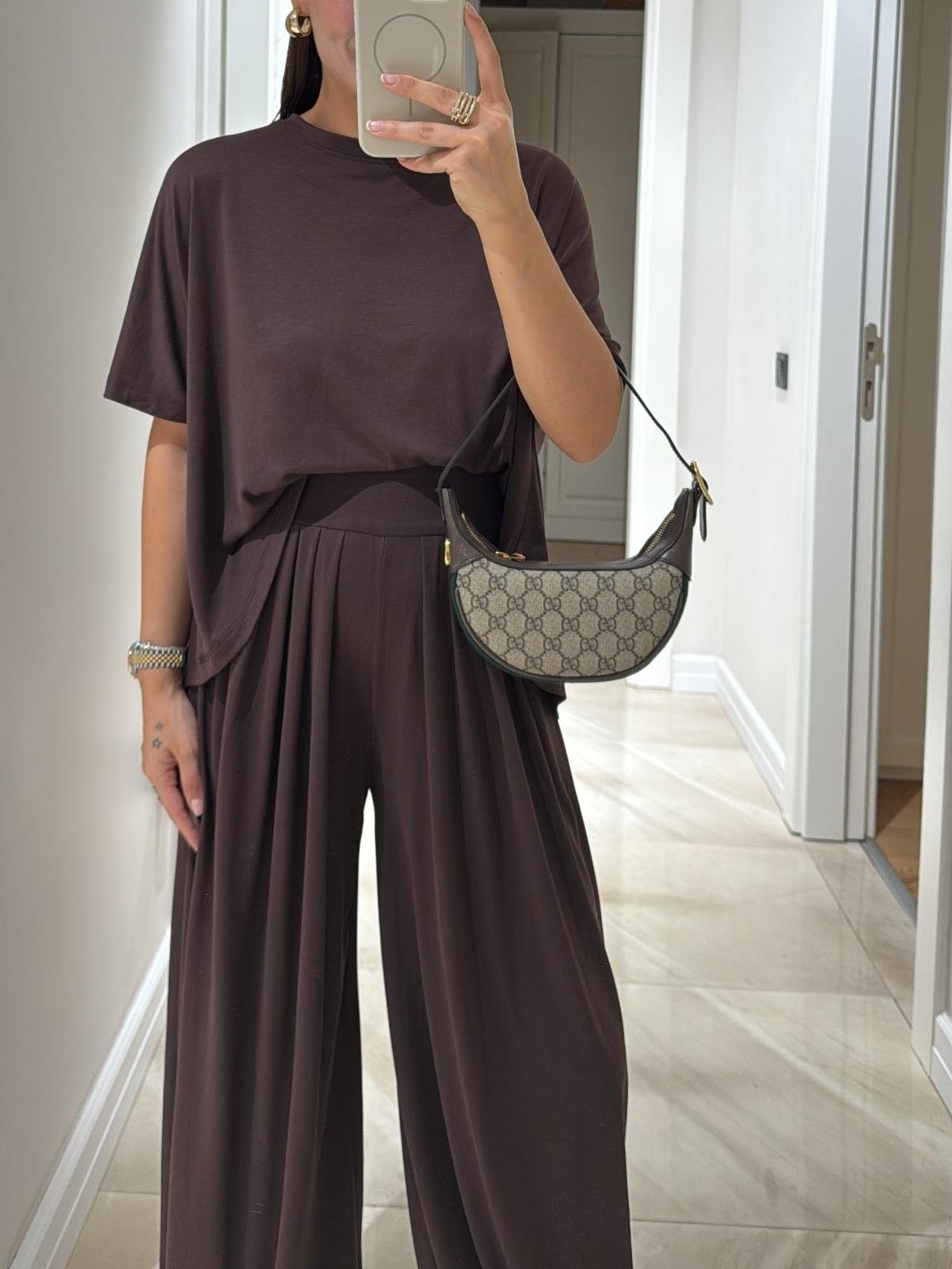 Light Grey Casual Top and Wide-leg Pants Set - Seldom Seen Styles