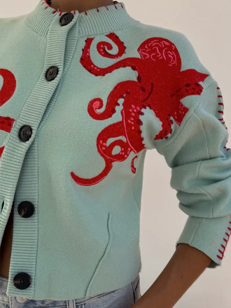 Fun Octopus Pattern Knitted Cardigan - Seldom Seen Styles