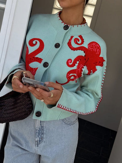 Fun Octopus Pattern Knitted Cardigan - Seldom Seen Styles