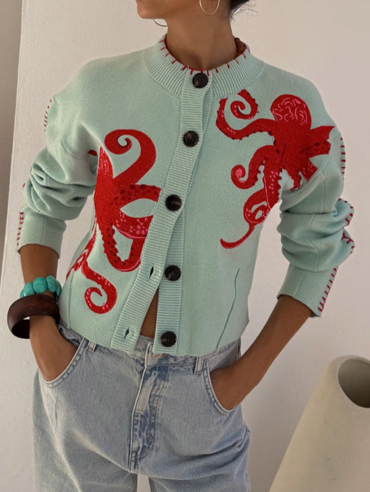 Fun Octopus Pattern Knitted Cardigan - Seldom Seen Styles