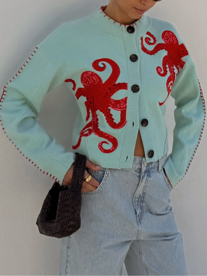 Fun Octopus Pattern Knitted Cardigan - Seldom Seen Styles