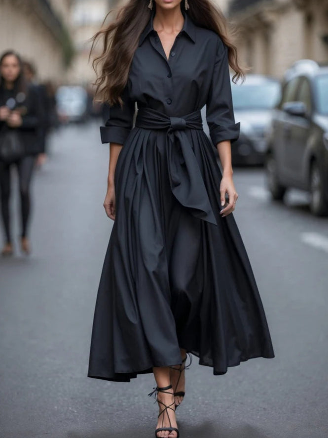 Alaia™ | Elegant Long-Sleeve Tie Maxi Dress - Seldom Seen Styles
