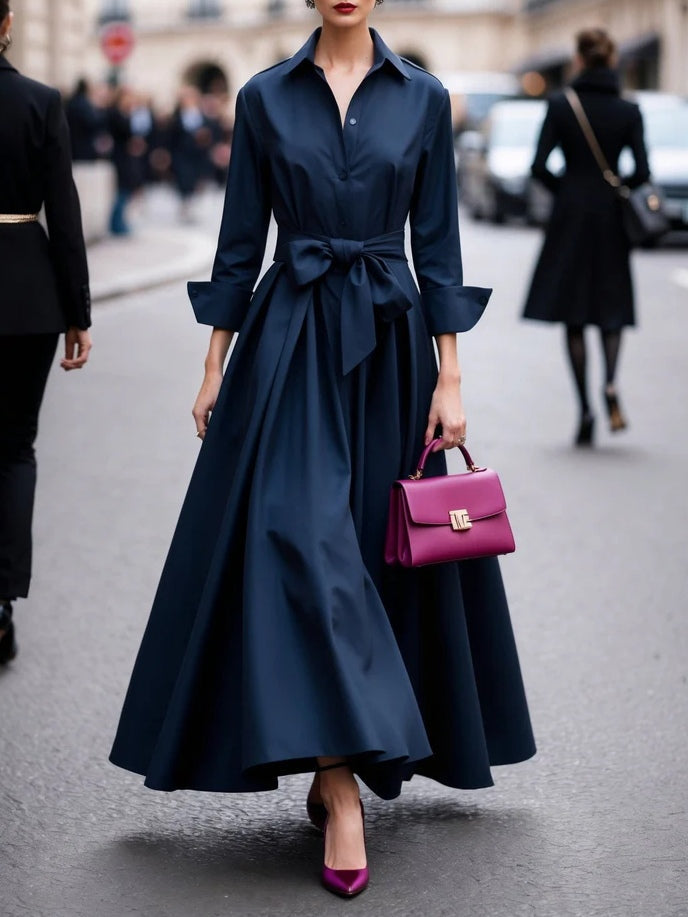 Alaia™ | Elegant Long-Sleeve Tie Maxi Dress - Seldom Seen Styles