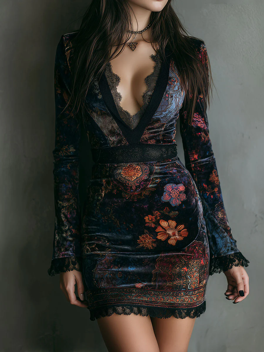 Liora ❘ Mini vestido floral de terciopelo con encaje - Seldom Seen Styles