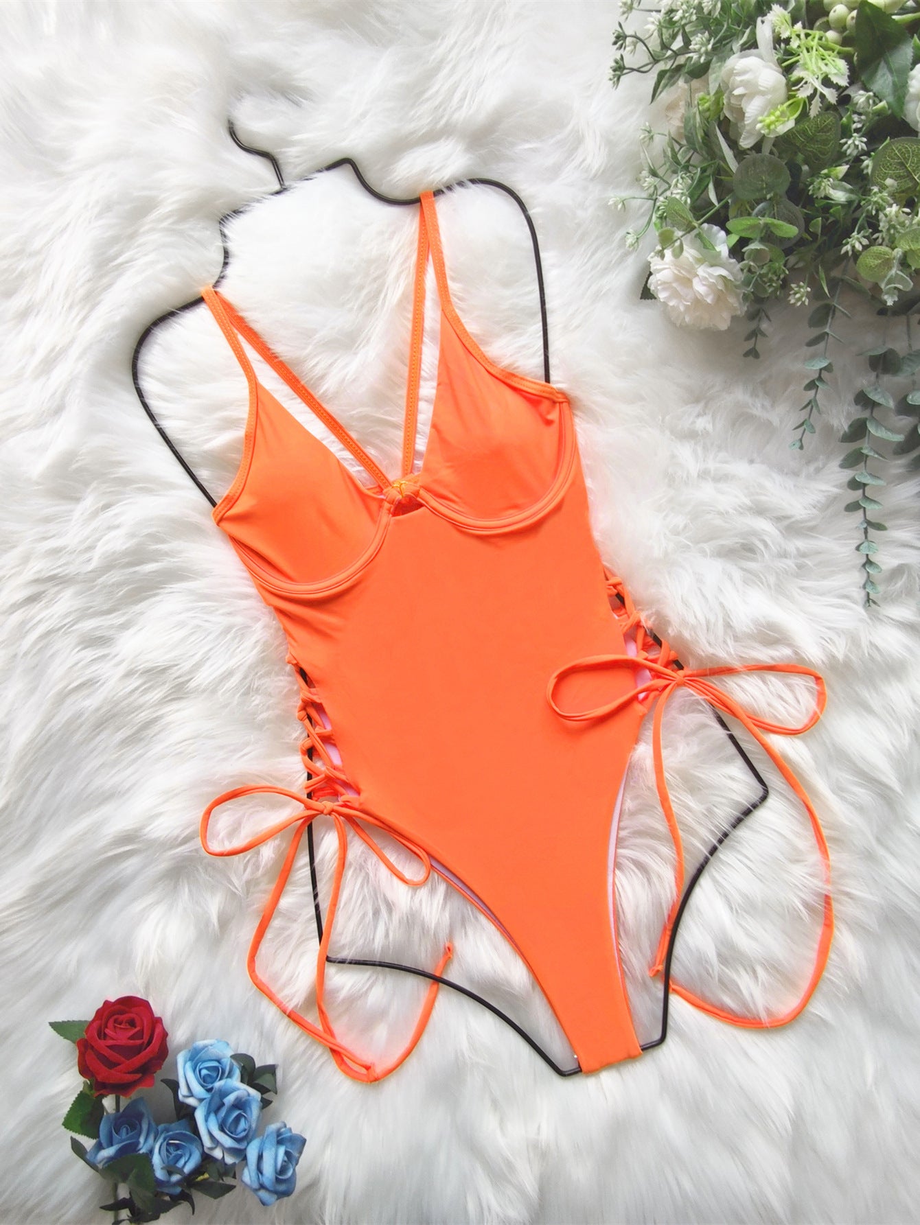 drawstring bikini romper swimsuit Bikini Solid Color Strap  One-Piece Adjustable Strap  Swimsuit - Seldom Seen Styles