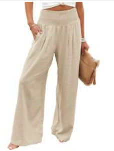 Damen Leinen Palazzo Hose Sommer Boho Weites Bein Hohe Taille Lässige Lounge Hose 2025 Strand Reise Urlaub Outfits 