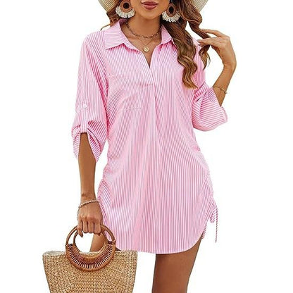 Womens Bathing Suit Cover Ups Bikini Swimsuit Coverup Drawstring Beach Dress Shirt - Seldom Seen Styles