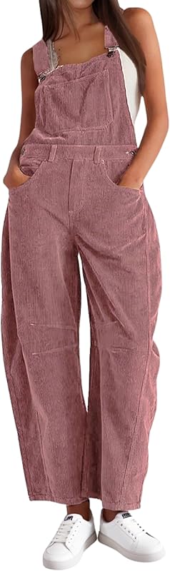 Corduroy Overalls for Women Barrel Wide Leg Bib Corduroy Pants Women Adjustable Romper Jumpsuit with Pockets