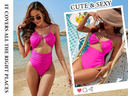 Womens One Piece Swimsuit Tummy Control Bathing Suit Sexy Flattering Cheeky High Cut Out Cute Ladies Swimwear - Seldom Seen Styles