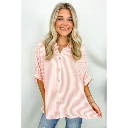 JoJo Striped Button Down Oversized Top - BACK IN STOCK