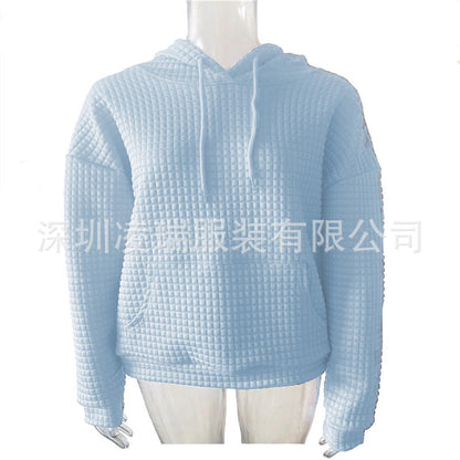 Womens Hoodies Casual Long Sleeve Drawstring Waffle Pullover Tops Loose Hooded Sweatshirt with Pocket