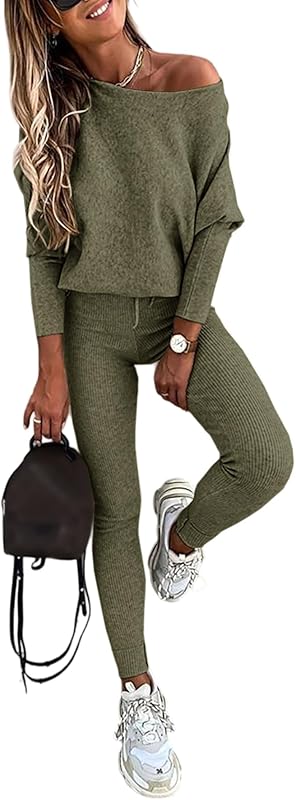 2 Piece Lounge Outfit 2025 Long Sleeve Knit Pullover Tops Drawstring Pants Set Tracksuit Sweatsuit - Seldom Seen Styles