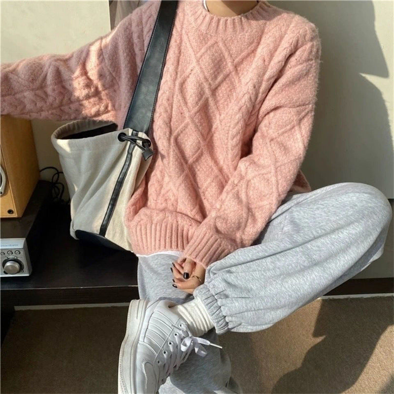 Autumn and Winter2024Loose-Fitting Outerwear Sweater Women's Pullover Fried Street New Gentle Japanese Sweet Cable-Knit Sweater