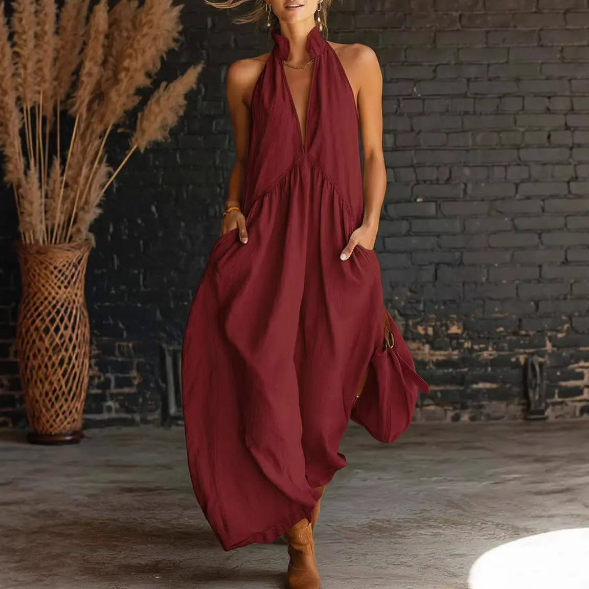 2026 Minimalist Halter Neck Maxi Dress |   Casual Loose Fit Pocket Dress |   Effortless Summer Outfit for Women # MaxiDress # HalterNeckDress # BohoFashion # SummerDress # CasualDress # WithPockets # DressesForWomen # Outfit of the Day - Seldom Seen Styles