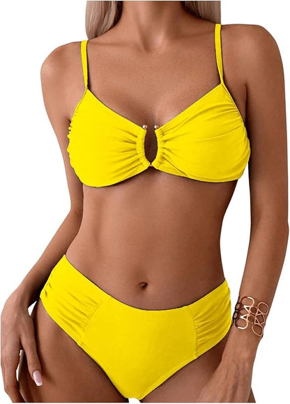 Women's Two Piece Bikini Set Ring Linked Ruched Underwire Bikini Bathing Suit Swimwear Set Swimming Suit - Seldom Seen Styles