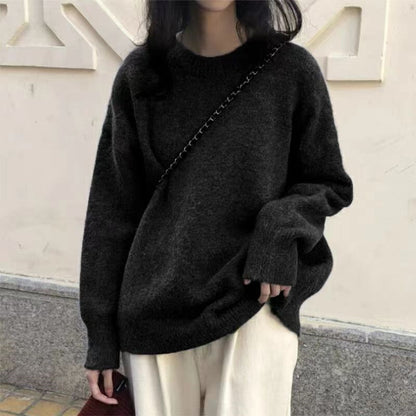 2024Solid Color Knitwear Pullover Women's Autumn and Winter New Soft Glutinous Loose Outer Wear Gentle Inner Bottoming Shirt