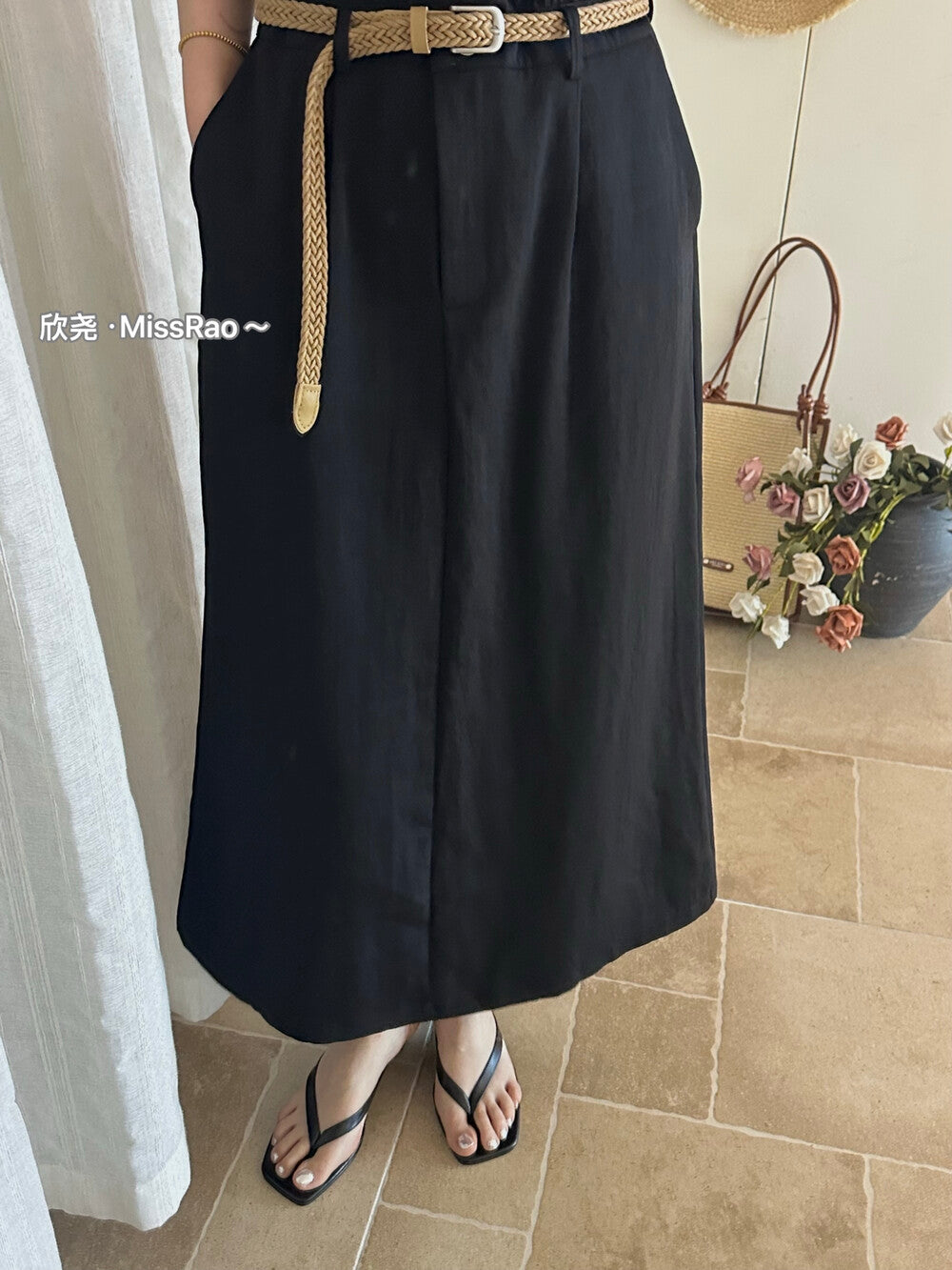 French Style Collared Short Sleeve Shirt Dress A-Line Midi Dress with Woven Belt Included White Black Khaki - Seldom Seen Styles