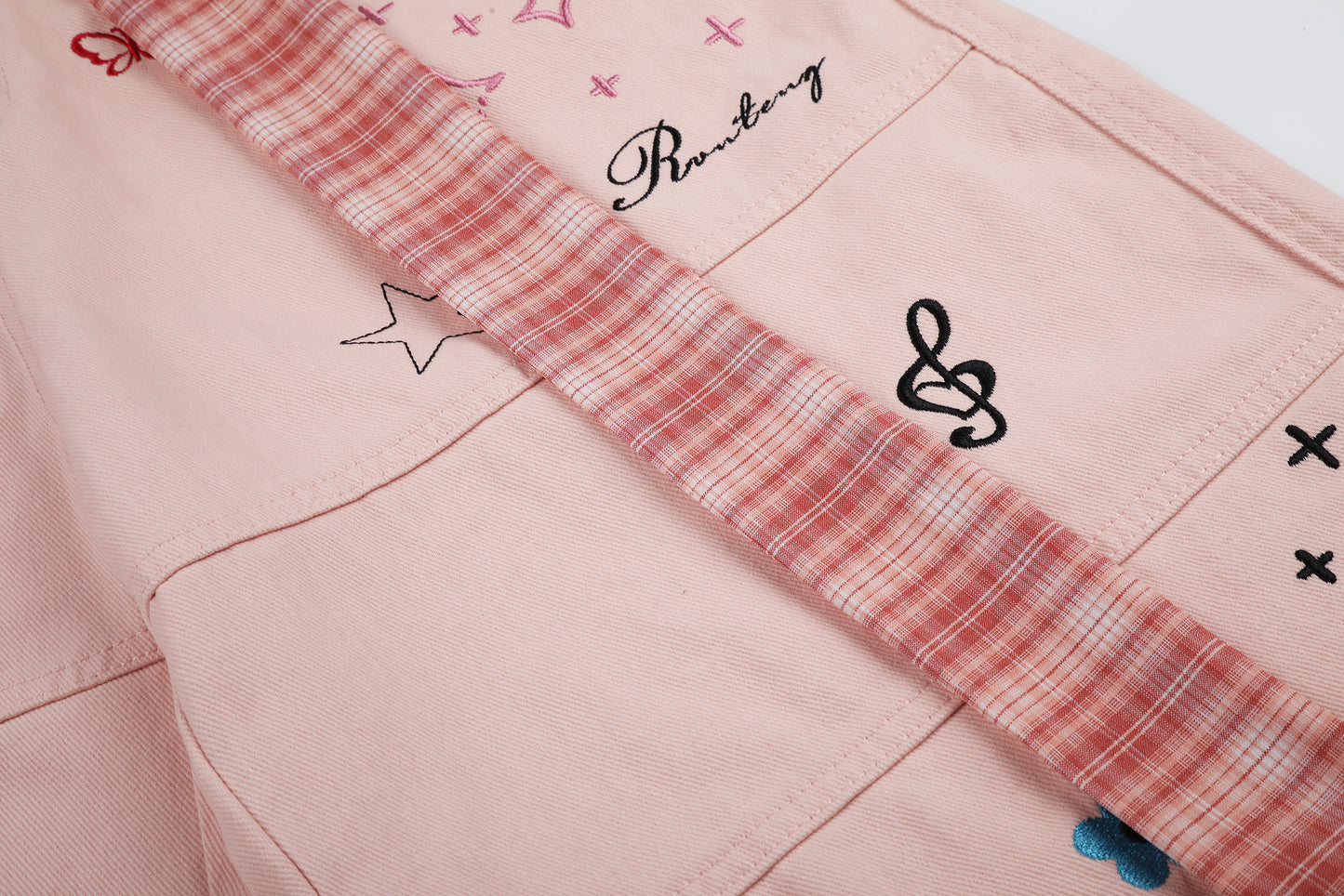 Women's Cute Embroidery Plaid Tie Wide Leg Denim Shorts High Waist Cherry Cat Bow Casual Sweet Streetwear Jean Shorts