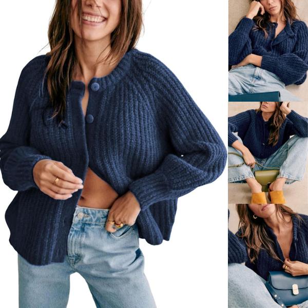 Women's Casual Long Sleeve Crewneck Button Down Cardigan Sweater Knit Outwear