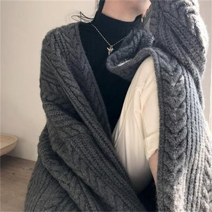 Loose Outer Wear Knitted Cardigan Coat Women's ThickSpring New Mid-Length Lazy Style Long Sleeve Sweater