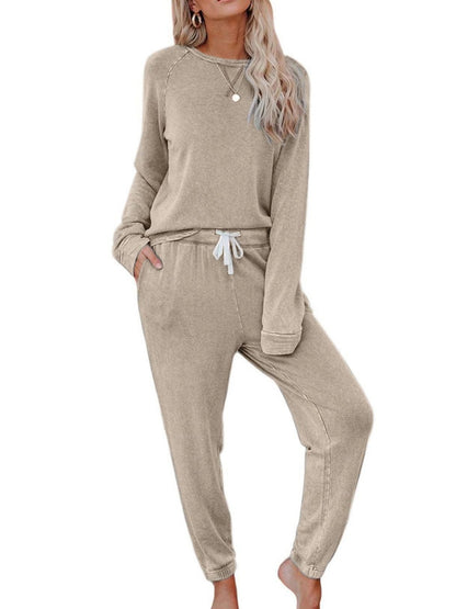 Damen Solides Trainingsanzug-Set, 2-teilig, Langarmpullover und Jogginghose mit Kordelzug, Sport-Outfit-Sets