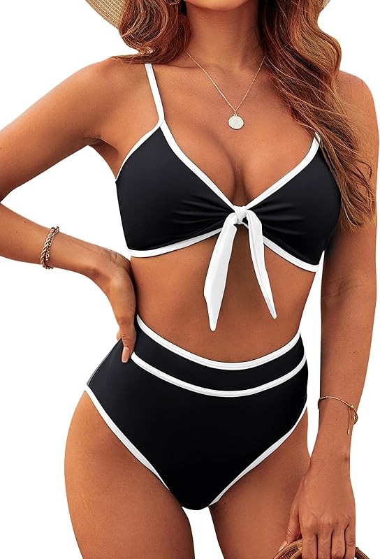 Womens High Waisted Bikini Set Tie Knot High Rise Two Piece Swimsuits Bathing Suits - Seldom Seen Styles