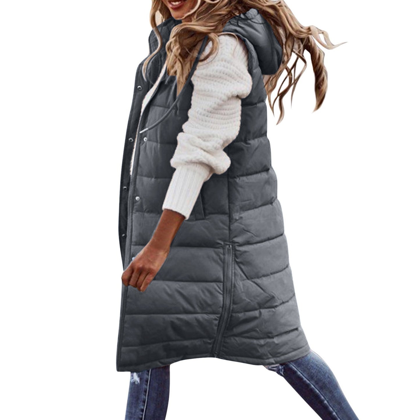 Open Front Hat Coat, Casual Sleeveless Long Coat, Women's Clothing