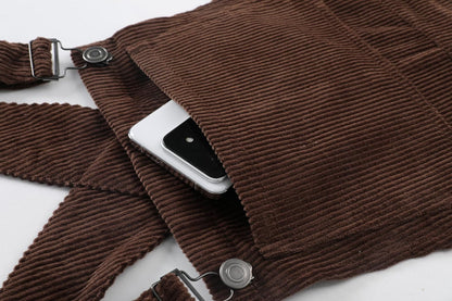 Corduroy Overalls for Women Barrel Wide Leg Bib Corduroy Pants Women Adjustable Romper Jumpsuit with Pockets