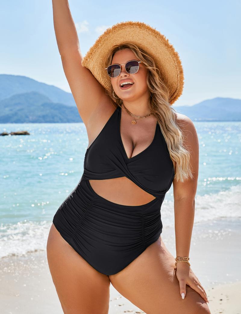 Womens One Piece Swimsuits Push Up Tummy Control Bathing Suits V Neck Cutout Modest Swimwear - Seldom Seen Styles