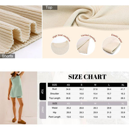 Women's 2 Piece Outfits Summer Knit Sweater Set Sleeveless Tunic Top Matching Shorts Trendy Beach Vacation Sets Loungesetwomen Suits Clothes Womenswear  Basic Beige