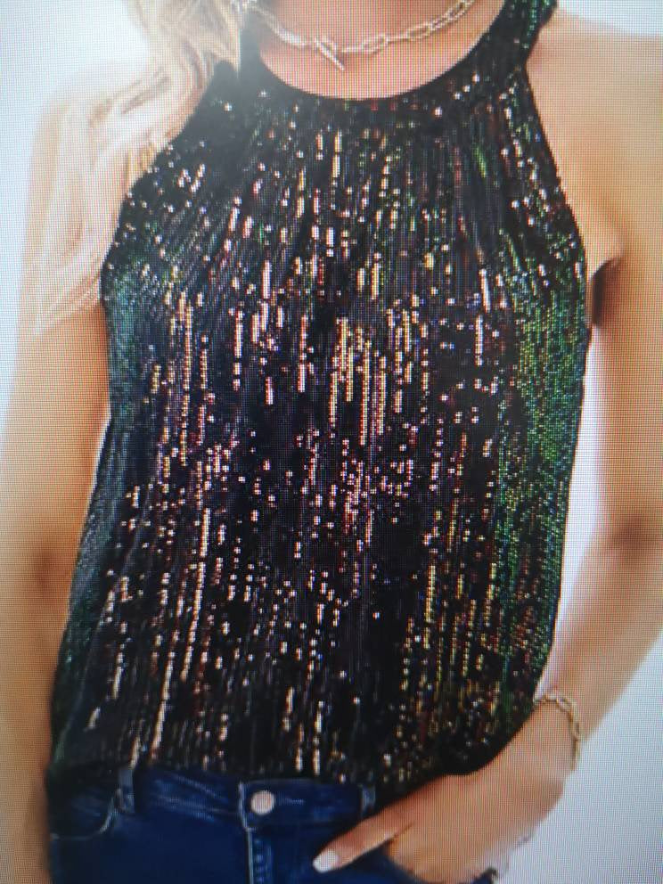 Sequin Halter Tops for Women Sleeveless Sparkly Shiny Tank Tops Ruched Flowy Sparkly Club Outfits Party Shirt