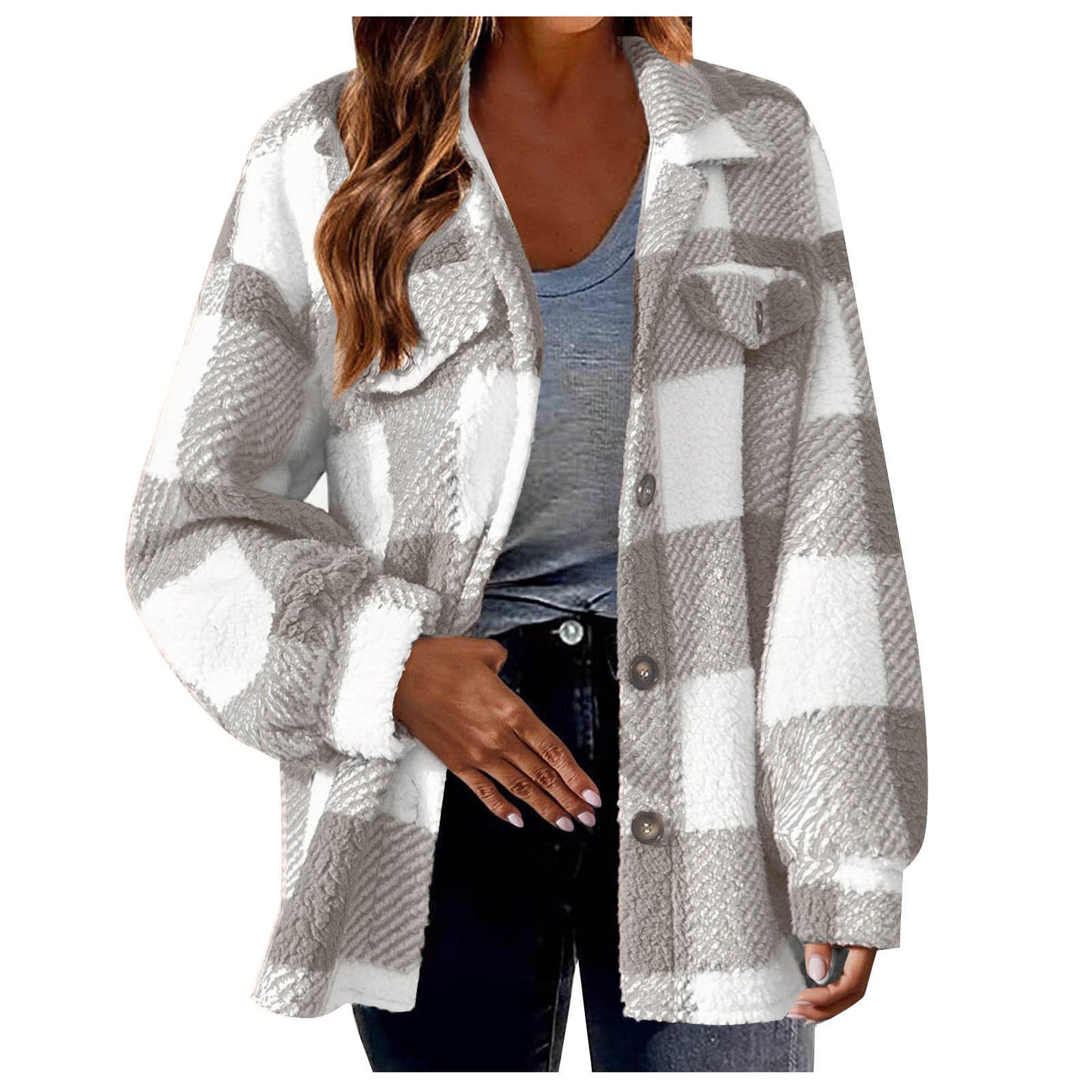 Plaid Pattern Button Front Jacket, Elegant Long Sleeve Warm Coat, Autumn and Winter, Women's Clothing