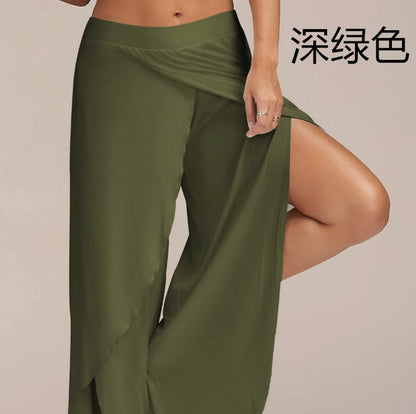 Pantalon de yoga fluide fendu pour femme, sarouel à fente haute, grande taille, pantalon de détente à jambes larges, pantalon ample pour la plage et l'été