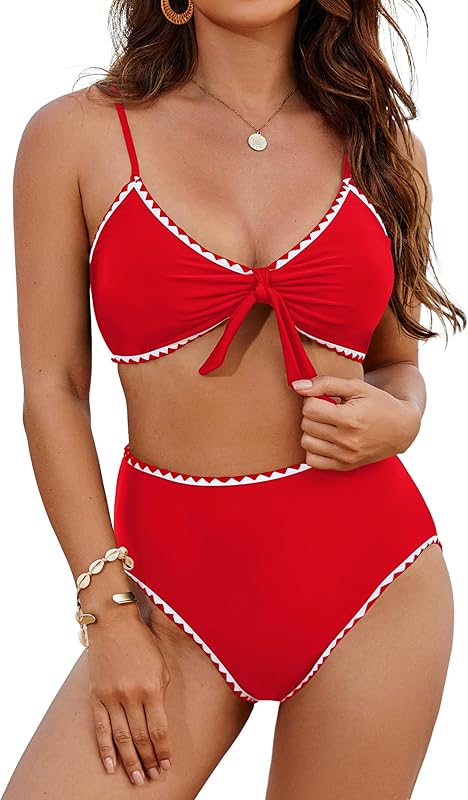 Womens High Waisted Bikini Set Tie Knot High Rise Two Piece Swimsuits Bathing Suits - Seldom Seen Styles