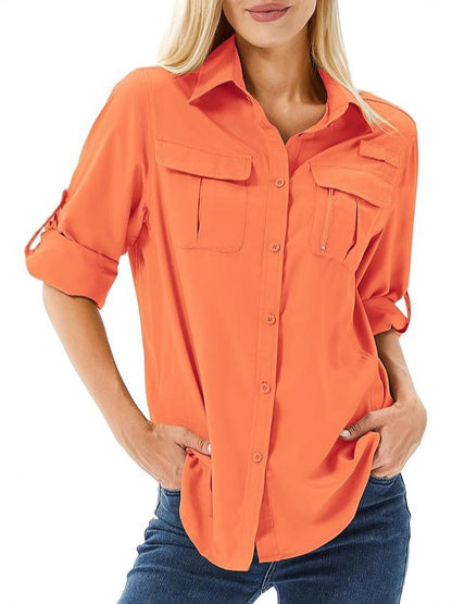 Women's UPF 50 Long Sleeve Sun Protection Shirts Safari Fishing Hiking