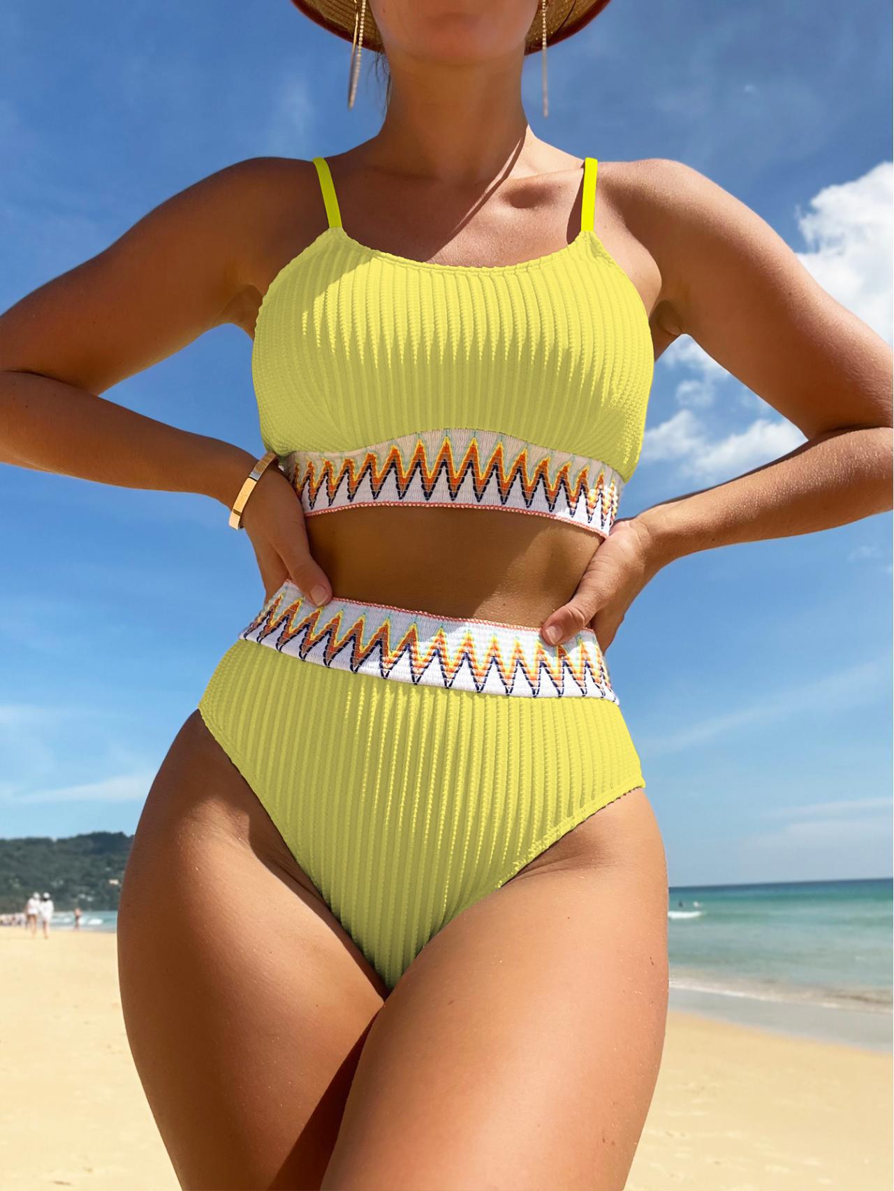 Women's High Waisted Swimsuit Two Piece Ribbed Bikini Sets Crop Top High Cut Cheeky Bathing Suits - Seldom Seen Styles